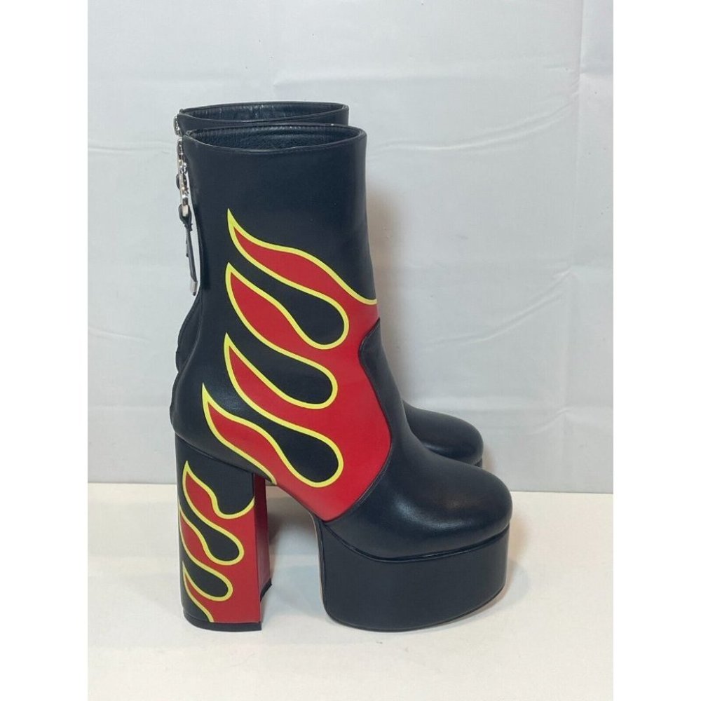 La Moda Sizzlin Hot Platform Ankle Boots Women Size 7 Leather Chunky Heel Bootie - Picture 1 of 12